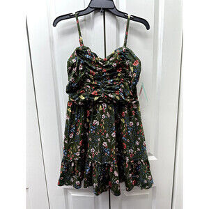 Abound Women's Floral Ruched Fit & Flare Dress size L in green